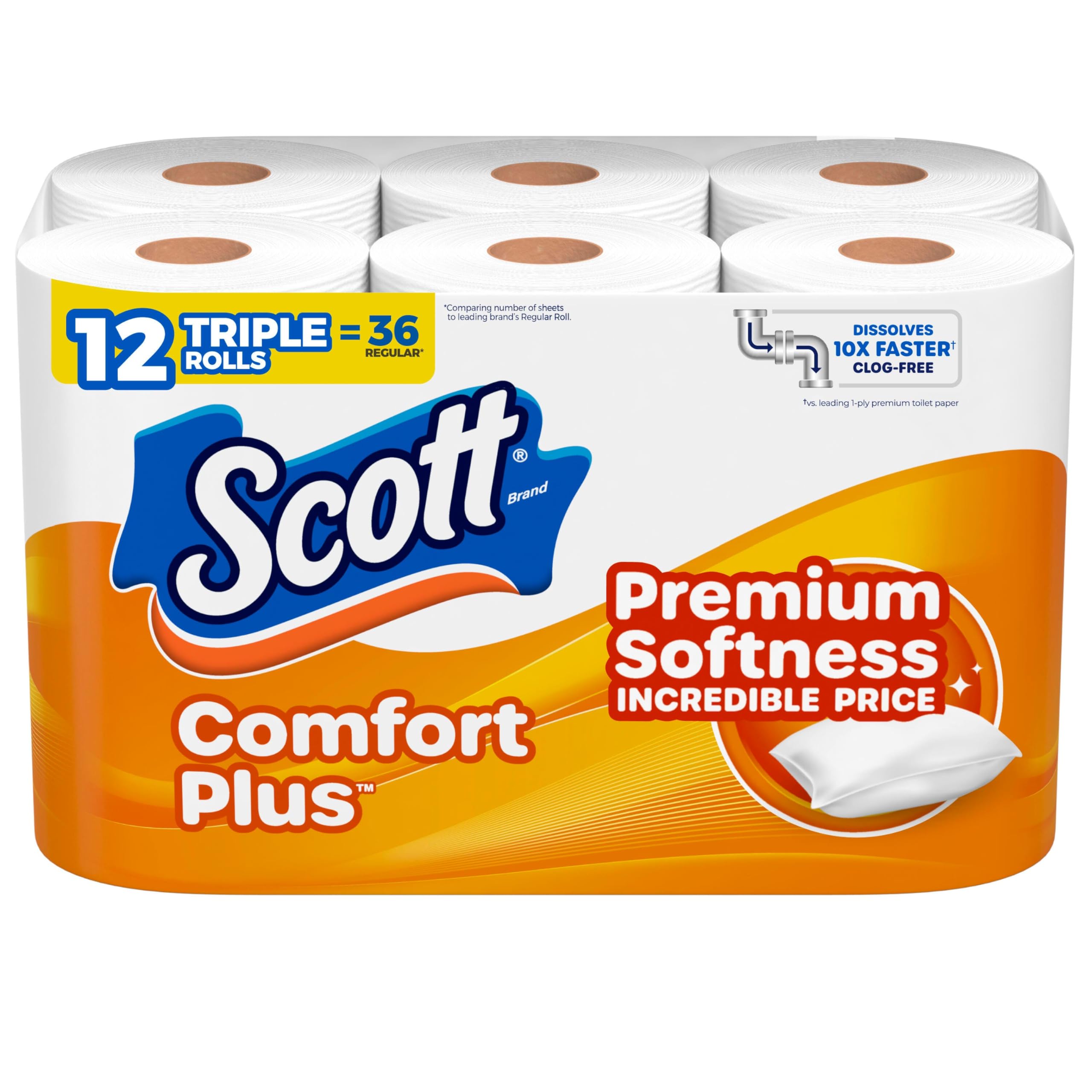 Scott ComfortPlus Toilet Paper, 12 Triple Rolls, 231 Sheets