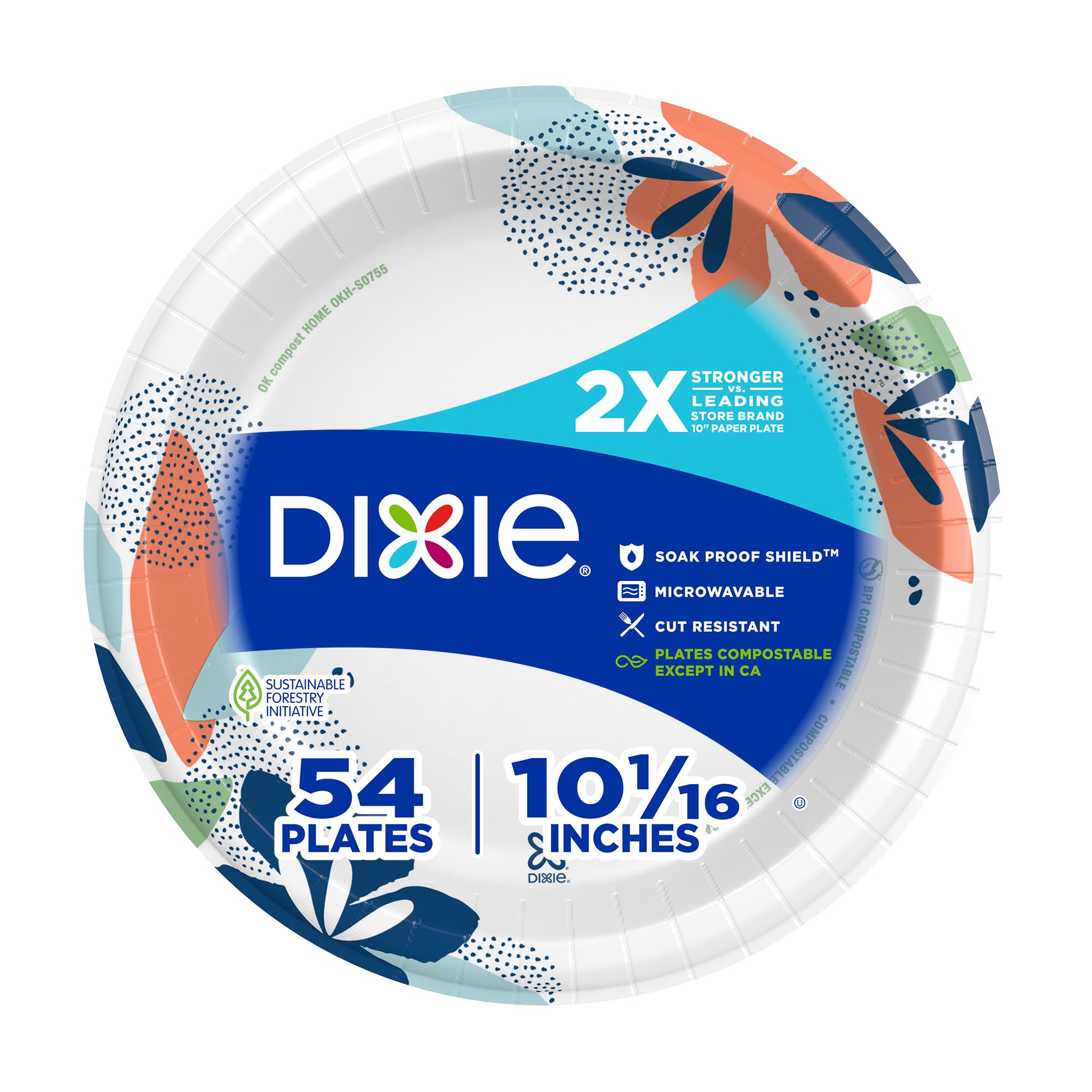 Dixie Large Paper Plates, 10 Inch, 54 Count, 2X Stronger