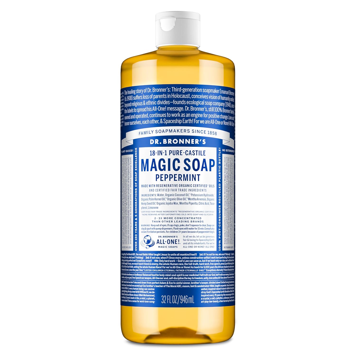 Dr. Bronner's Peppermint Pure-Castile Liquid Soap, Hand